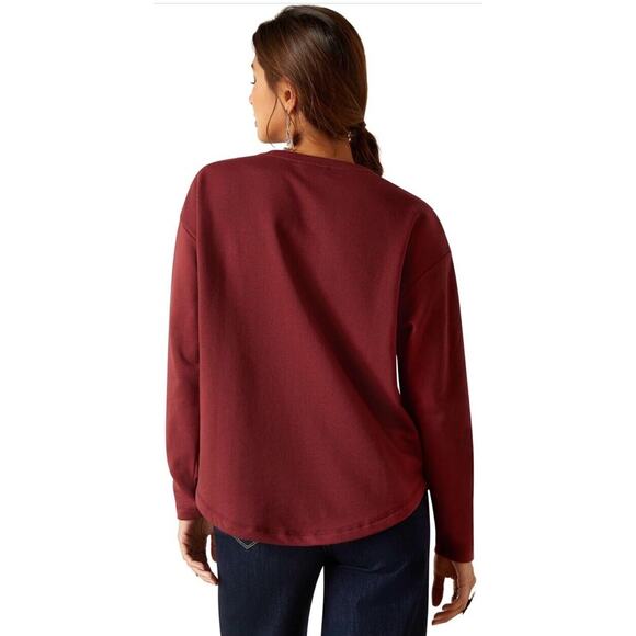 Ariat Women's Terry Henley Sweatshirt Oxblood Red Size Medium NWT Western - Picture 9 of 9